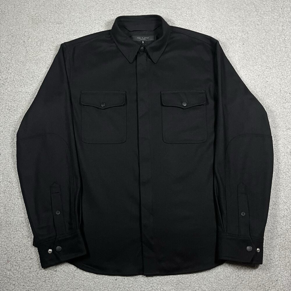 Rag & Bone Shirt Mens XL Black Wool Blend Zip Button Jacket Casual